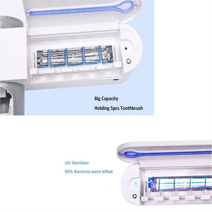 Soporte para desinfectante para cepillos de dientes con dispensador de pasta de dientes