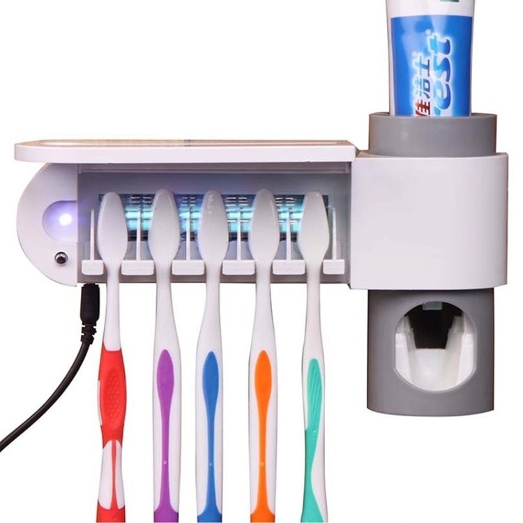 Soporte para desinfectante para cepillos de dientes con dispensador de pasta de dientes