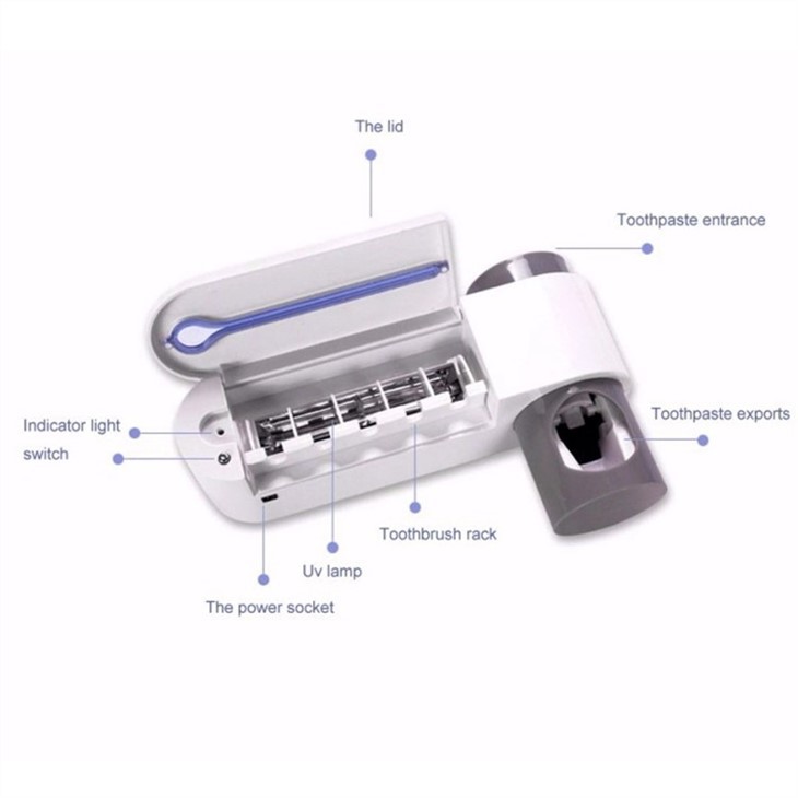 Soporte para desinfectante para cepillos de dientes con dispensador de pasta de dientes