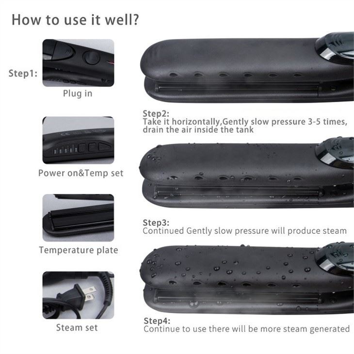 Plancha de pelo de vapor con control de temperatura